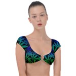 Weed Rainbow, Ganja leafs pattern in colors, 420 marihujana theme Cap Sleeve Ring Bikini Top