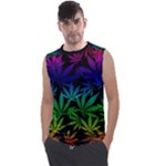 Weed Rainbow, Ganja leafs pattern in colors, 420 marihujana theme Men s Regular Tank Top