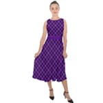 Purple, black and yellow color plaid, retro tartan pattern Midi Tie-Back Chiffon Dress