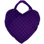 Purple, black and yellow color plaid, retro tartan pattern Giant Heart Shaped Tote