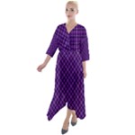 Purple, black and yellow color plaid, retro tartan pattern Quarter Sleeve Wrap Front Maxi Dress