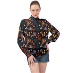 Rose Floral High Neck Long Sleeve Chiffon Top