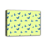 Blue butterflies at lemon yellow, nature themed pattern Mini Canvas 7  x 5  (Stretched)