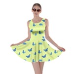Blue butterflies at lemon yellow, nature themed pattern Skater Dress