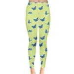 Blue butterflies at lemon yellow, nature themed pattern Leggings 