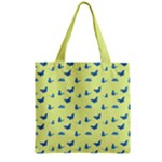 Blue butterflies at lemon yellow, nature themed pattern Zipper Grocery Tote Bag