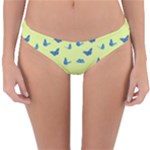 Blue butterflies at lemon yellow, nature themed pattern Reversible Hipster Bikini Bottoms