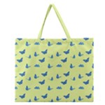 Blue butterflies at lemon yellow, nature themed pattern Zipper Large Tote Bag