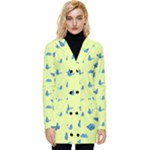 Blue butterflies at lemon yellow, nature themed pattern Button Up Hooded Coat 