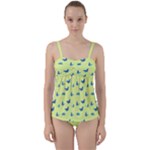 Blue butterflies at lemon yellow, nature themed pattern Twist Front Tankini Set