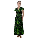 Jungle Camo Tropical Print Flutter Sleeve Maxi Dress