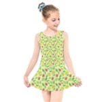 Vector Fruits pattern, pastel colors, yellow background Kids  Skater Dress Swimsuit