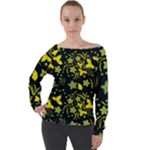 Folk flowers art pattern Floral  surface design  Seamless pattern Off Shoulder Long Sleeve Velour Top