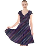 Dark Multicolored Striped Print Design Dark Multicolored Striped Print Design Cap Sleeve Front Wrap Midi Dress