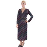 Dark Multicolored Striped Print Design Dark Multicolored Striped Print Design Velvet Maxi Wrap Dress