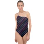 Dark Multicolored Striped Print Design Dark Multicolored Striped Print Design Classic One Shoulder Swimsuit