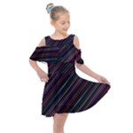 Dark Multicolored Striped Print Design Dark Multicolored Striped Print Design Kids  Shoulder Cutout Chiffon Dress