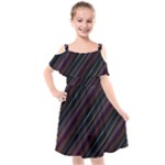 Dark Multicolored Striped Print Design Dark Multicolored Striped Print Design Kids  Cut Out Shoulders Chiffon Dress