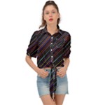 Dark Multicolored Striped Print Design Dark Multicolored Striped Print Design Tie Front Shirt 