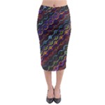 Dark Multicolored Mosaic Pattern Midi Pencil Skirt