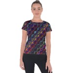 Dark Multicolored Mosaic Pattern Short Sleeve Sports Top 