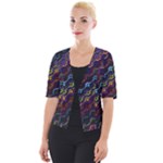 Dark Multicolored Mosaic Pattern Cropped Button Cardigan