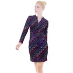 Dark Multicolored Mosaic Pattern Button Long Sleeve Dress