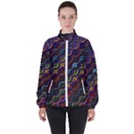 Dark Multicolored Mosaic Pattern Women s High Neck Windbreaker