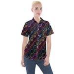Dark Multicolored Mosaic Pattern Women s Short Sleeve Pocket Shirt