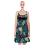 Tropical Autumn Leaves Spaghetti Strap Velvet Dress