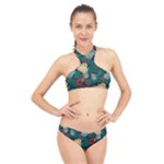 Tropical Autumn Leaves High Neck Bikini Set