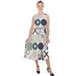 Mosaic Print Midi Tie-Back Chiffon Dress