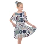 Mosaic Print Kids  Shoulder Cutout Chiffon Dress