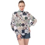 Mosaic Print High Neck Long Sleeve Chiffon Top