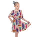Minimal Floral Art Kids  Shoulder Cutout Chiffon Dress