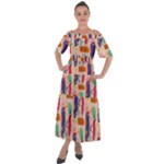 Minimal Floral Art Shoulder Straps Boho Maxi Dress 