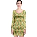 Green Pastel Pattern Long Sleeve Bodycon Dress