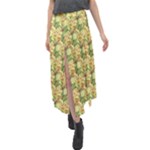 Green Pastel Pattern Velour Split Maxi Skirt