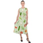 Seamless Pattern With Vegetables  Delicious Vegetables Midi Tie-Back Chiffon Dress