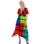 Colorful Rectangle boxes Cross Front Sharkbite Hem Maxi Dress