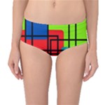 Colorful Rectangle boxes Mid-Waist Bikini Bottoms