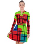 Colorful Rectangle boxes Long Sleeve Panel Dress