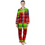 Colorful Rectangle boxes Satin Long Sleeve Pajamas Set