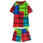 Colorful Rectangle boxes Kids  Swim Tee and Shorts Set