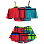 Colorful Rectangle boxes Kids  Off Shoulder Skirt Bikini