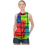 Colorful Rectangle boxes High Neck Satin Top