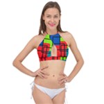 Colorful Rectangle boxes Cross Front Halter Bikini Top