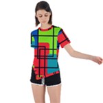 Colorful Rectangle boxes Asymmetrical Short Sleeve Sports Tee
