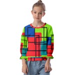 Colorful Rectangle boxes Kids  Cuff Sleeve Top