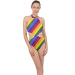 Lgbt Pride Motif Flag Pattern 1 Halter Side Cut Swimsuit